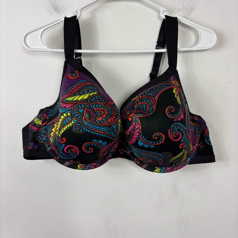 Cacique Lightly Lined Bra Womens 42D Colorful Pasiley Print Support Straps